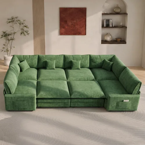 Vista 17 de Sofá seccional modular de 107", sofá de nube en forma de L con otomana Negro