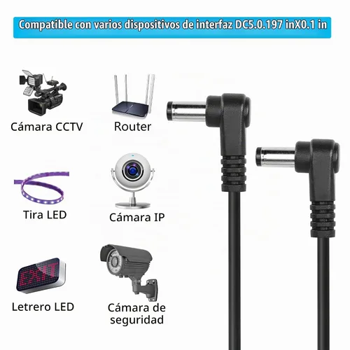 Vista 3 de GINTOOYUN DC 5.5MM x 2.1MM 90 grados macho a macho cable DC5521 adaptador de corriente en espiral de ángulo recto cable de extensión para cámara