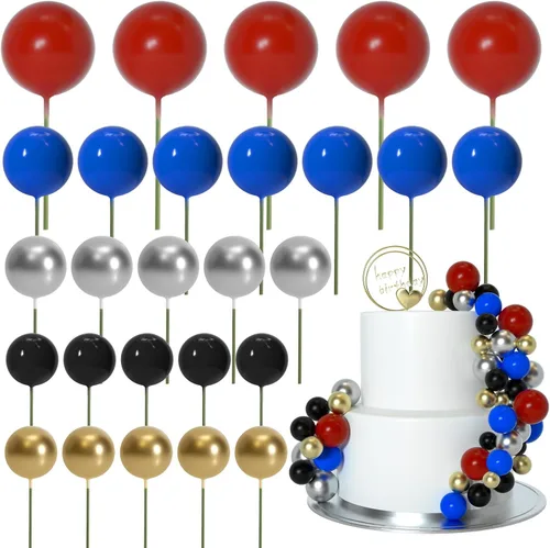 Vista 12 de ASTARON 50 piezas de palos para adornos de pastel con bolas, globos mini para suministros de decoración, bolas de espuma para pasteles para baby
