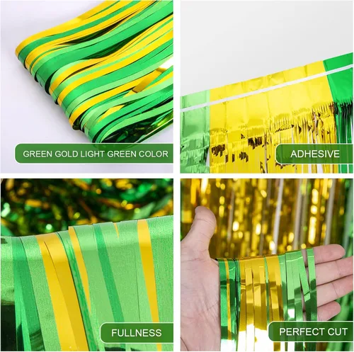 Vista 3 de LOLStar Paquete de 3 cortinas de flecos de papel de aluminio del día de San Patricio, decoración de fiesta del día de San Patricio, 3.3 x 6.6 pies