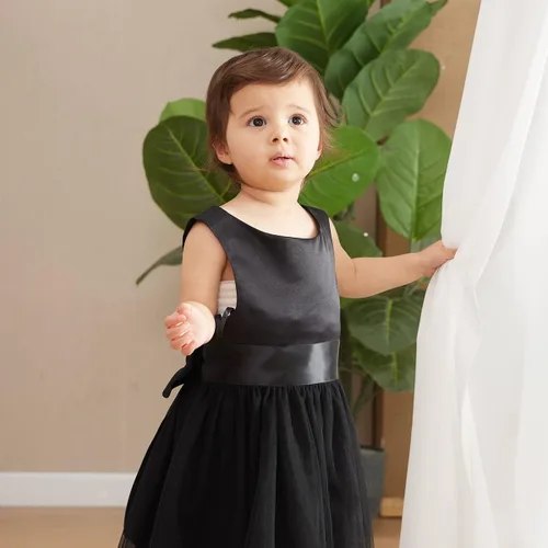 Vista 2 de OPAWO Vestidos negros para niña de flores para boda, vestido de Halloween, vestido de tul de encaje 3D satén princesa vestido de fiesta de bebé