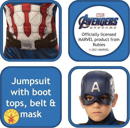 Vista 3 de Rubies Marvel Disfraz y máscara del Capitán América de Avengers Endgame para niños