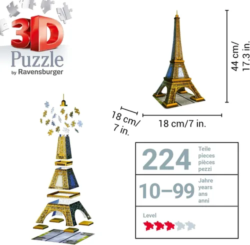 Vista 5 de Kit de construcción de la Torre Eiffel Ravensburger con 216 piezas 3D
