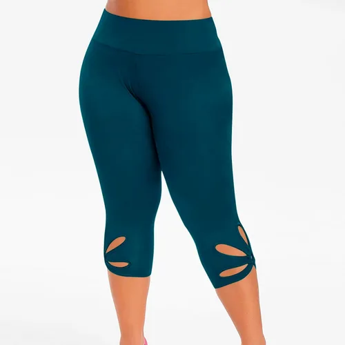 Vista 5 de Leggings capri de entrenamiento para mujer, tallas grandes, elásticos, para correr, ropa deportiva, con ribete de encaje, suaves, pantalones de yoga