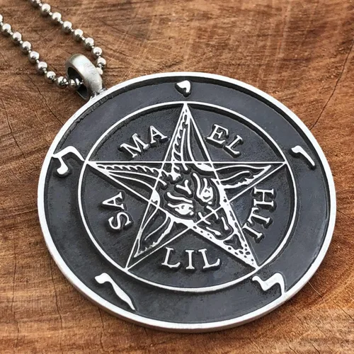 Vista 6 de Joyería de la Iglesia de Satanás El Sello de Baphometa SAMAEL-LILITH Pentáculo invertido Estrella Satánica Diablo LaVeyan Satanism Wicca Witchcraft