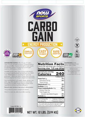 Vista 2 de Now Foods, Carbo Gain 100 % Complejo carbohidratos., 733739020192, 1, 1