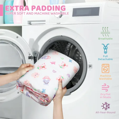 Vista 7 de Tapete de juego rosa para bebé, 7 en 1, tapete de gimnasio infantil para desarrollo sensorial y motor, lavable y portátil, tapete de actividad