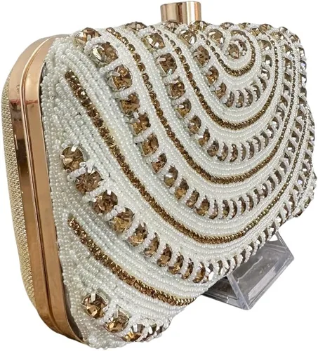 Vista 2 de Bolso cruzado de cristal de la caja, bolso de noche para fiestas y bodas, bolso nupcial de perlas de diamantes de imitación
