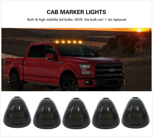 Vista 2 de 5 X Luz de Marcador de Cabina, Lente Ahumada con 16 Luces LED Ámbar para Techo, Luz de Holgura Superior para Ford F150 F250 F350 F450 F550 F650 F750