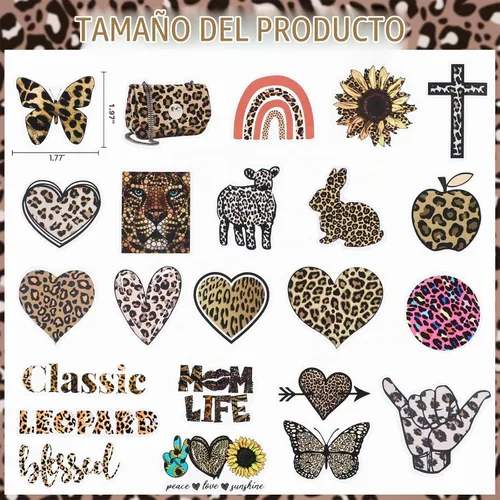 Vista 3 de Paquete de 100 calcomanías con estampado de leopardo, vinilo impermeable