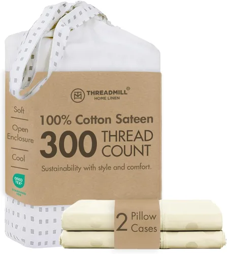 Vista 8 de Threadmill Juego de fundas de almohada tamaño king de 2 piezas - 100% algodón puro de 300 hilos, tejido de satén beige - Fundas de almohada ultra