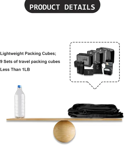 Vista 7 de Juego de 9 cubos de equipaje para maletas, cubos de viaje para mujeres de embalaje, bolsas organizadoras de maleta, bolsa esencial de viaje ligera