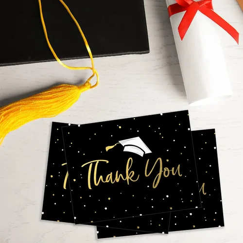 Vista 4 de Canopy Street Tarjetas de agradecimiento de graduación con confeti de oro sintético, 100 tarjetas de notas a granel con sobres blancos, tarjetas
