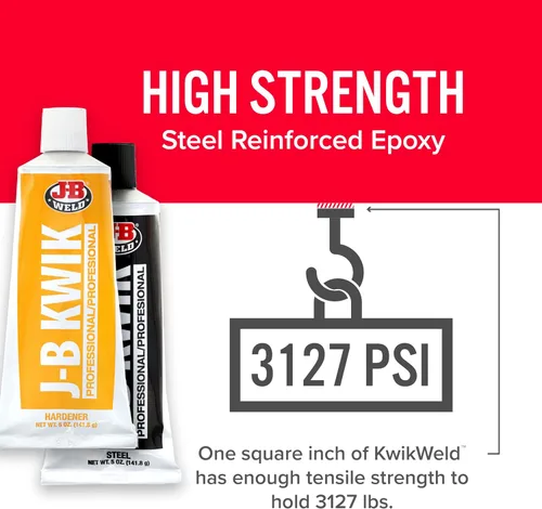 Vista 3 de J-B Weld 8271 KwikWeld - Paquete doble de epoxi reforzado de acero de tamaño profesional, 10 onzas