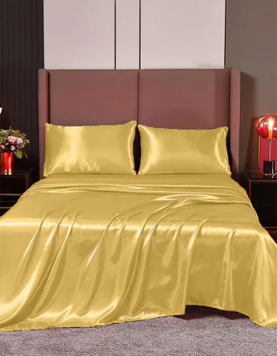 Vista 7 de Juego de sábanas de satén de seda de 4 piezas Sábana bajera Sábana encimera Funda de almohada Calidad de hotel sedoso suave y lujoso