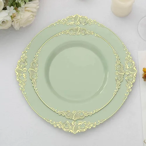 Vista 33 de Efavormart - Paquete de 10 platos de postre barrocos negros y dorados de 8 pulgadas, platos de aperitivo resistentes con borde metálico en relieve