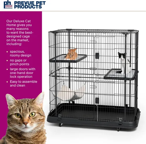 Vista 2 de Productos para mascota Prevue, casa para gatos de 3 pisos, Negro