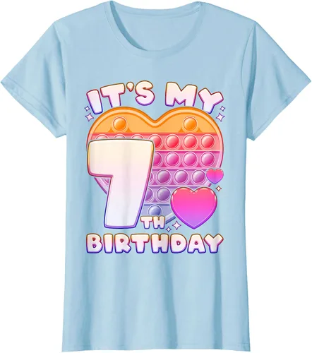 Vista 18 de Pop-it Birthday Girl 7 años de edad, Push it Pop Fidget Bubble Camiseta, Negro