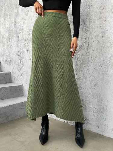 Vista 6 de SweatyRocks Falda larga de punto texturizado de cintura alta para mujer, elegante dobladillo asimétrico