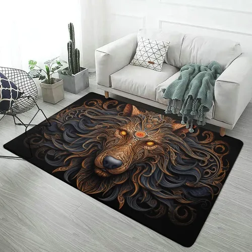 Vista 12 de Alfombra de lobo Fenrir de la mitología nórdica, decoración del hogar, dormitorio, sala de estar, alfombra suave y ligera de franela absorbente