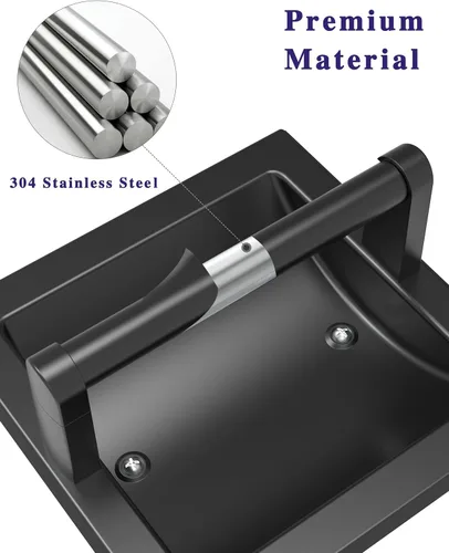 Vista 4 de Soporte de Papel Higiénico Negro Mate Empotrado para Rollos Grandes, Soporte de Papel Higiénico Negro Pivotante de Acero Inoxidable para Montaje