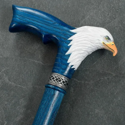 Vista 7 de Asterom Bastón de madera tallada pintada a mano para hombre, águila calva, bastón de madera único, elegante bastón