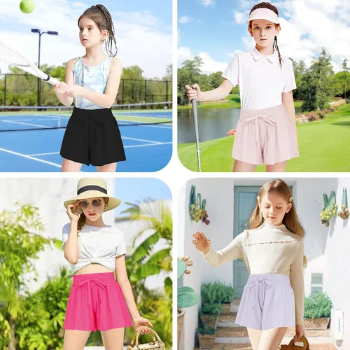 Vista 5 de Pantalones cortos deportivos de mariposa para niñas, pantalones cortos fluidos con bolsillo 2 en 1, pantalones cortos para correr, entrenamiento
