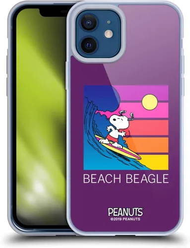 Vista 114 de Head Case Designs Funda de gel suave con licencia oficial de Peanuts Tropical Surf Snoopy Aloha Disco compatible con Apple iPhone 13 Mini Surf