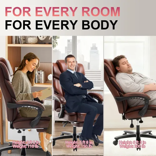 Vista 7 de Sillas reclinables grandes y altas, silla ergonómica de escritorio de Negro marrón
