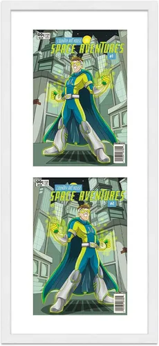 Vista 83 de Marco de cómic blanco mate para cómics publicado entre 1938 y 1955 (marco de madera maciza de cómic de la edad dorada) hecho para mostrar 4 cómics