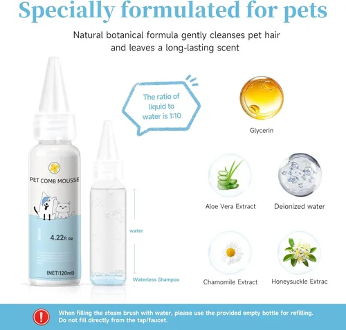 Vista 2 de Juego de cepillos de vapor para mascotas 3 en 1 para perros y gatos, peine de aseo con aerosol, herramienta de desfurado, depilación asistida por