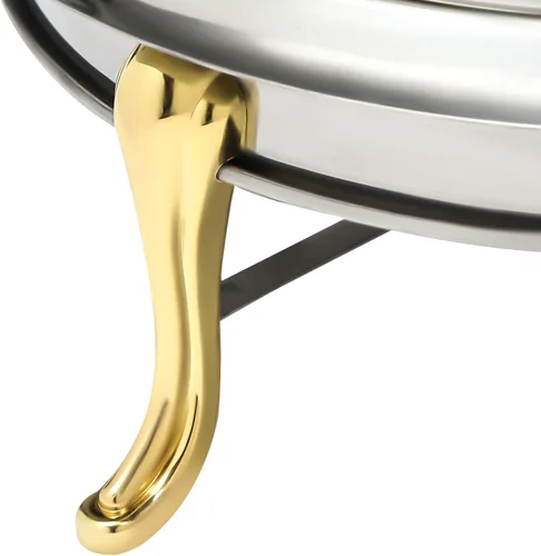 Vista 8 de Plato redondo para rozar, de acero inoxidable, para bufé, 2.5 L, calentadores de bufé con soporte de combustible (9.4 in dorado)