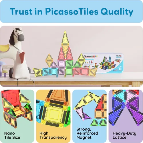 Vista 8 de PicassoTiles Juego de 30 piezas de azulejos magnéticos, juego compacto de construcción de mini imán de viaje con estuche de almacenamiento