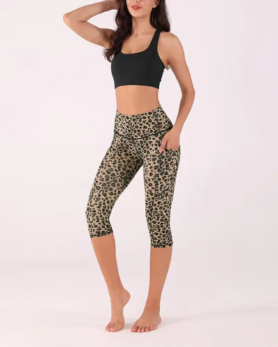Vista 2 de ODODOS - Leggings tipo capri de mujer, no se traslucen y modelan el abdomen, con cintura alta y bolsillos para hacer yoga, atletismo, ejercicio