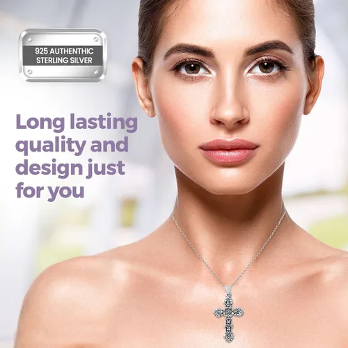 Vista 2 de SHOP LC 925 Sterling Silver Cross Pendant for Men Oxidized Swirling Celtic Religious Women Jewelry Gifts Catholic Faith Christian Birthday Gifts