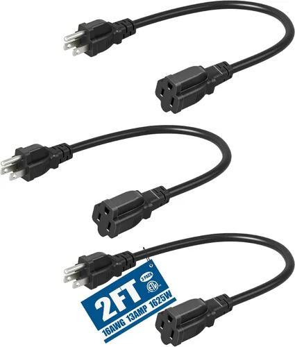 Vista 24 de DEWENWILS Cable de extensión corto, cable de alimentación SJTW de 1 pie, cable de extensión SJTW de 16 AWG resistente a la intemperie