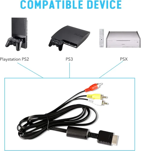 Vista 3 de Cable AV de 6 pies para PS2, PS1, PS3, AV a RCA, audio y video, cable de TV compuesto compatible con Playstation 1, 2, 3