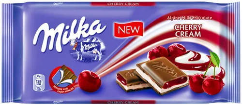 Vista 2 de 2 barras de chocolate con leche alpino Milka Alpine crema de vainilla y cereza
