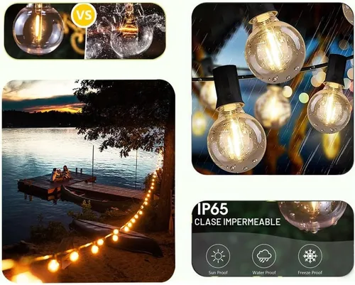 Vista 4 de Lampat Cadena de luces, 25 bombillas LED, 25 pies, G40, luces de cadena de globo con bombillas, certificación UL para decoración comercial
