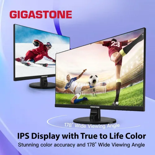 Vista 8 de Gigastone Monitor de luz trasera LED IPS de 24 pulgadas 100Hz FHD 1920 x 1080, 178° WideView, sin marco, monitor dual, MPRT 1ms, altavoces