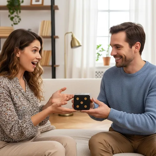Vista 4 de Cubo de dados (negro) Enigma IQ Caja de rompecabezas con cerradura secreta y soporte para regalo