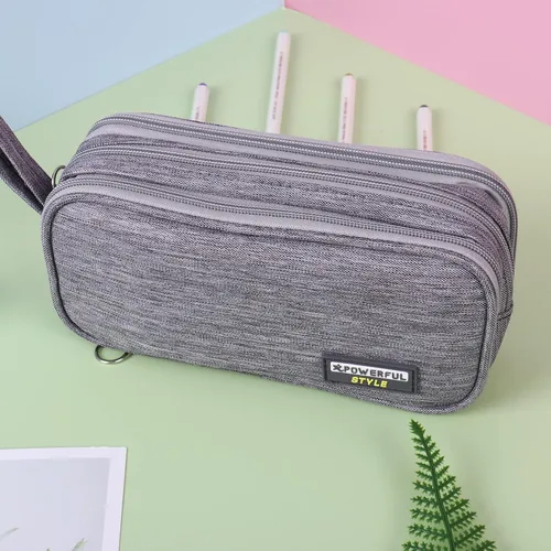 Vista 6 de Global Park Estuche para lápices, bolsa grande y bonita para suministros de regreso a la escuela, con cremallera, cartuchera escolar para niños, Gris