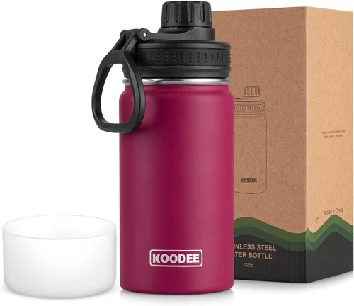 Vista 134 de koodee Botella de agua para niños, botella de agua de acero inoxidable de 12 onzas con aislamiento al vacío para la escuela, botella de agua de boca