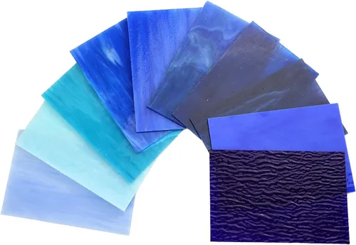 Vista 4 de Lanyani (10 hojas) Paquete de hojas de vidrio de colores azules variedad 4 x 6 pulgadas de vidrio de arte opalino Tiffany, texturas mixtas