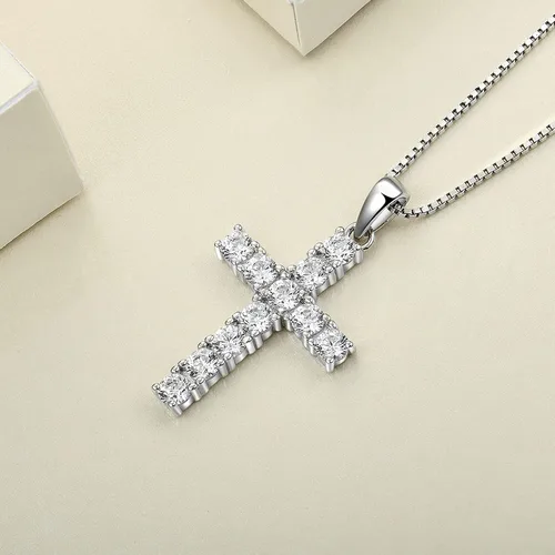 Vista 5 de YL Collar de cruz de mujer de plata de ley 925 con colgante de crucifijo de halo de gemas