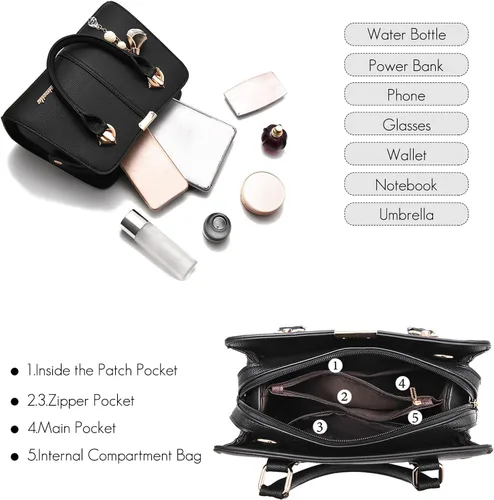 Vista 6 de Bolso elegante para mujer, bolso de hombro, bolso cruzado de viaje, bolso de mensajero para compradores, impermeable, de piel sintética