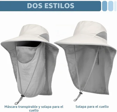 Vista 2 de LCZTN - Sombrero de protección solar de ala ancha, sombrero de pesca con solapa para cara y cuello, protección UPF 50+ Beige