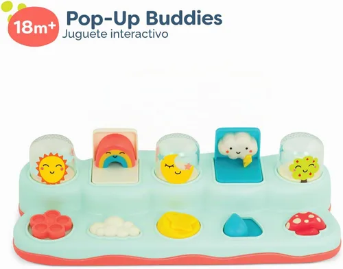 Vista 3 de B. toys Pop - Up Buddies - Juego de causa y efecto - Juguetes de aprendizaje para bebés - Juguete interactivo con sol, arco iris, estrella - 18+
