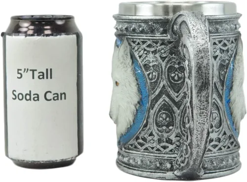 Vista 4 de Ebros Gift Taza grande de 24 onzas con diseño de lobo de nieve blanco celta con diseño de lobo de nieve con caja fuerte para alimentos, taza
