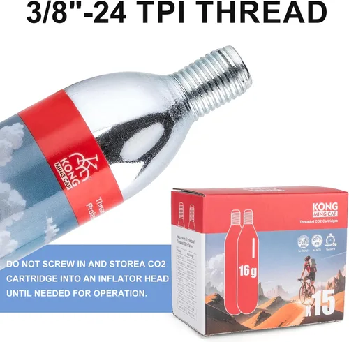 Vista 3 de Cartuchos de CO2 roscados de 0.56 oz/0.88 oz - Cilindro de CO2 para infladores de neumáticos de bicicleta - Gran recarga para neumáticos